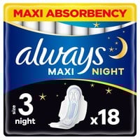 Always Maxi Night Sanitetsbindor S3 med vingar 18 st